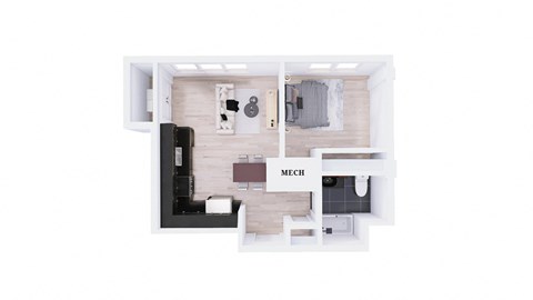 Floor plan for 1 bed, 1 bath, 630 sqft